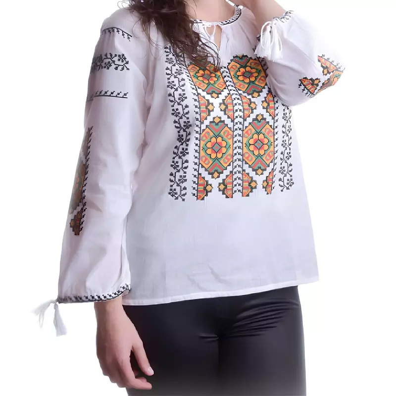 Bluza Tip Ie Alba cu Motiv Geometric Multicolor - BMG57