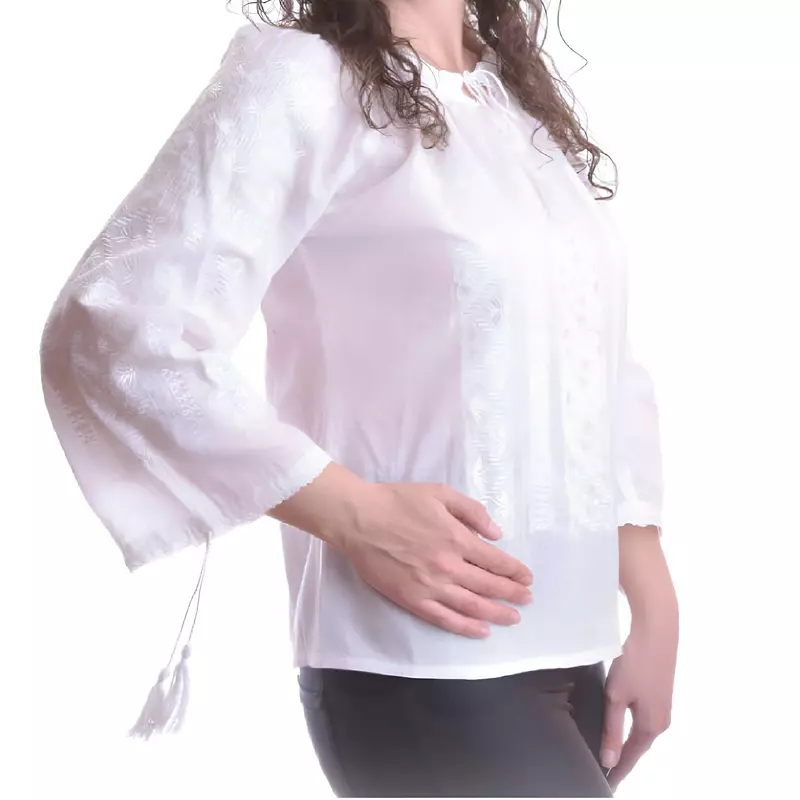 Bluza Tip Ie Alba cu Motiv Geometric Alb - BMG78