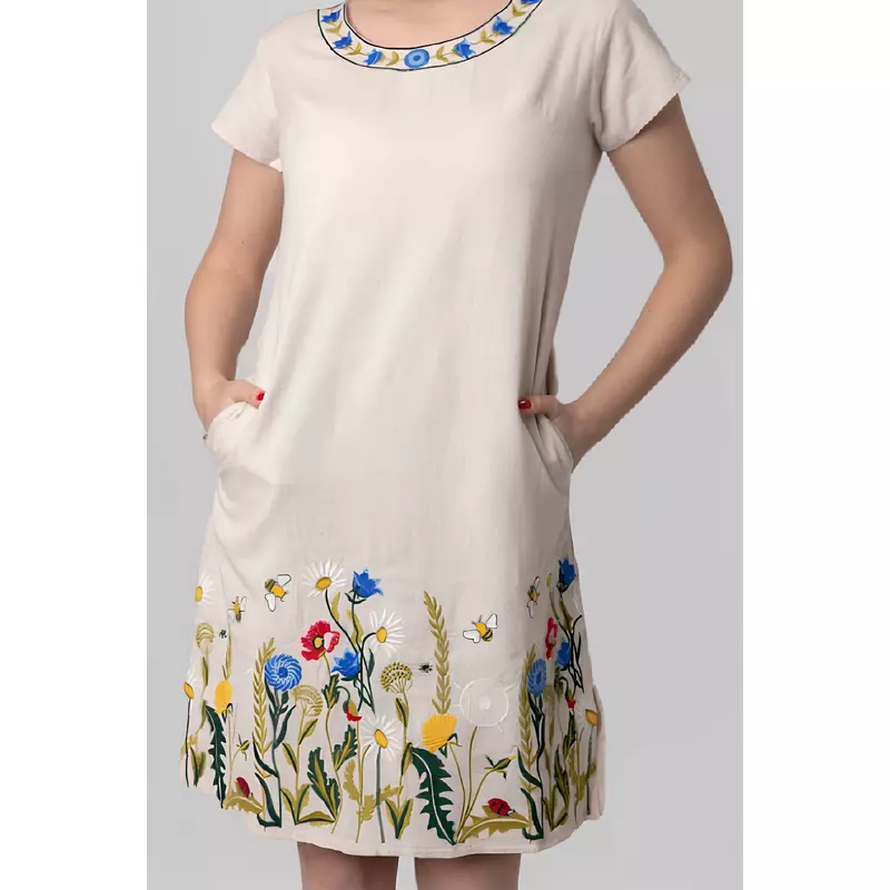 Rochie Midi Crem cu Motiv Floral Multicolor - RTM07