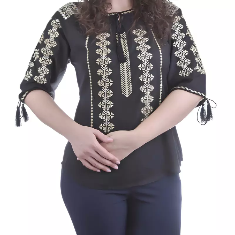 Bluza Neagra cu Motiv Geometric Auriu - BMG155