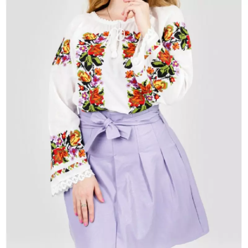 Bluza Tip Ie Alba cu Motiv Floral Multicolor - BMG47