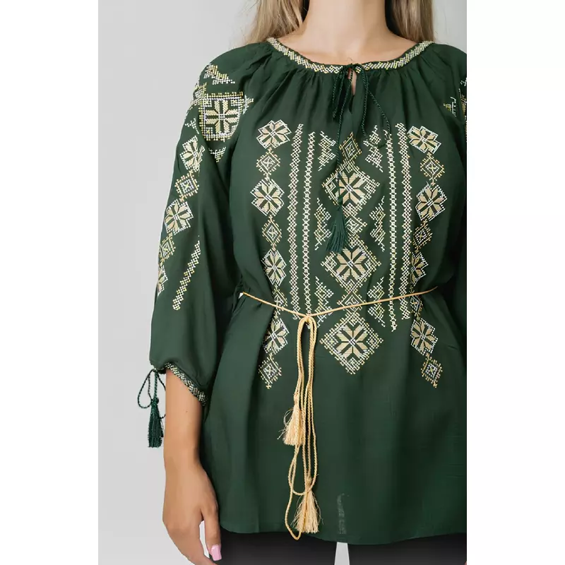 Bluza verde cu motiv geometric auriu - BMG138
