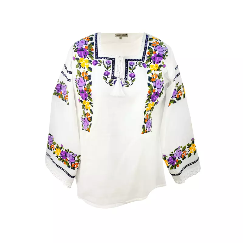 Bluza Tip Ie Alba cu Motiv Floral Multicolor - BMG30