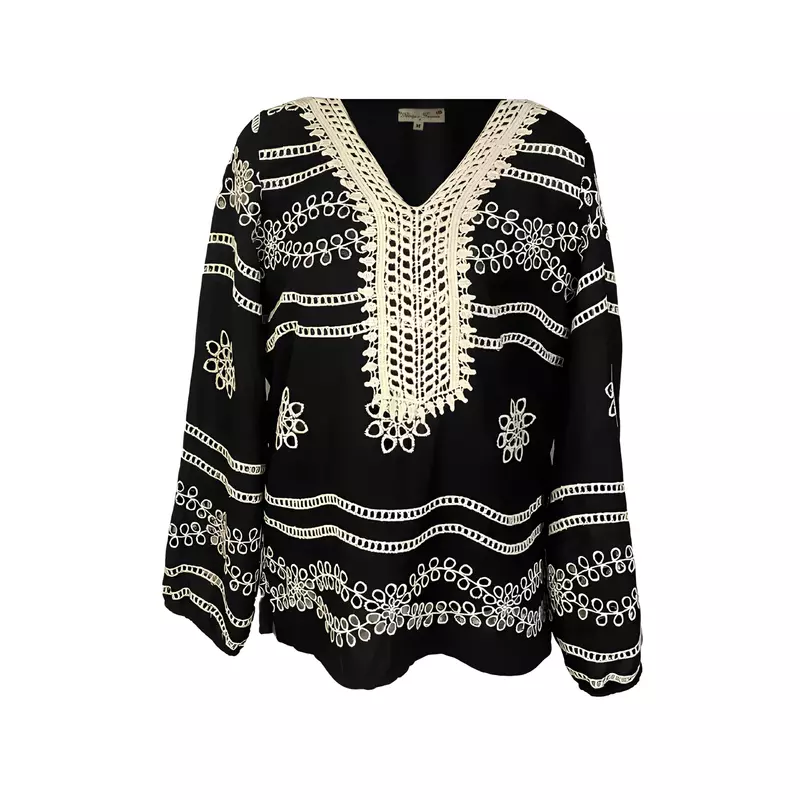 Bluza Tip Ie Neagra cu Motiv Floral Crem - BMG10