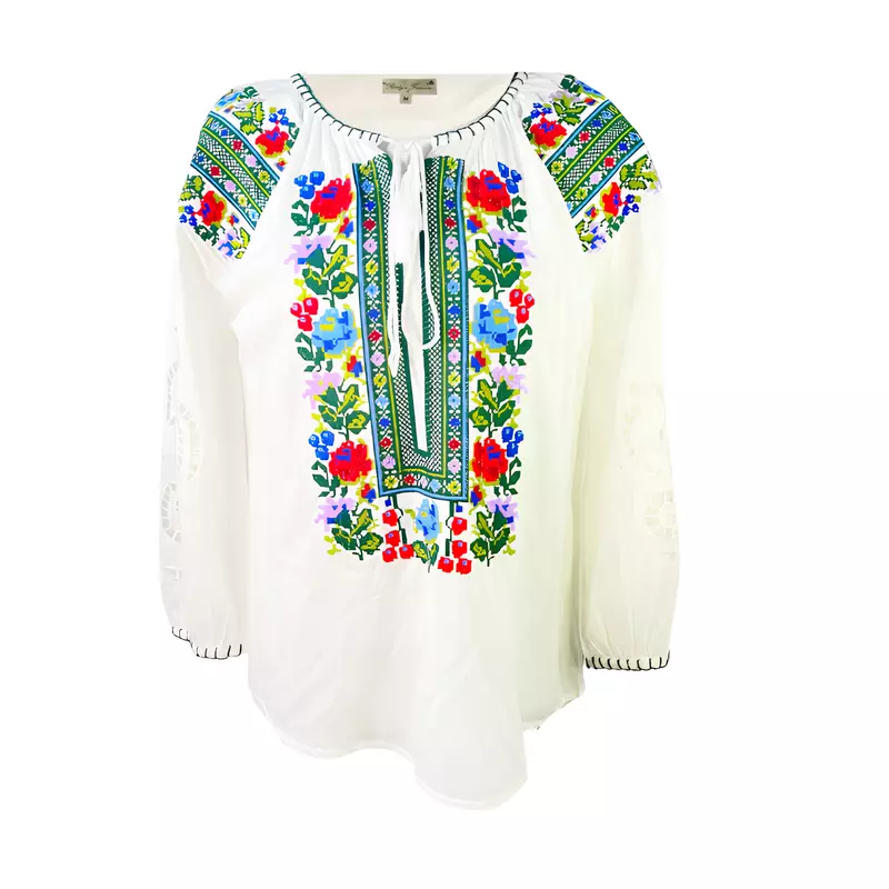Bluza Tip Ie Alba cu Motiv Floral Multicolor - BMG09