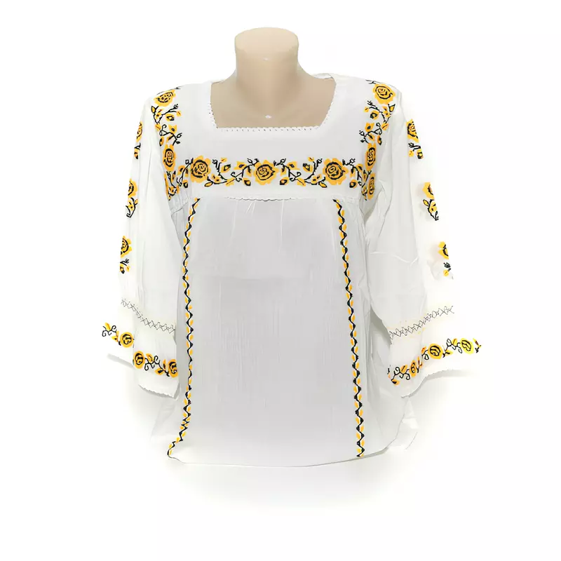 Bluza Tip Ie Alba cu Motiv Floral Galben - BMG15