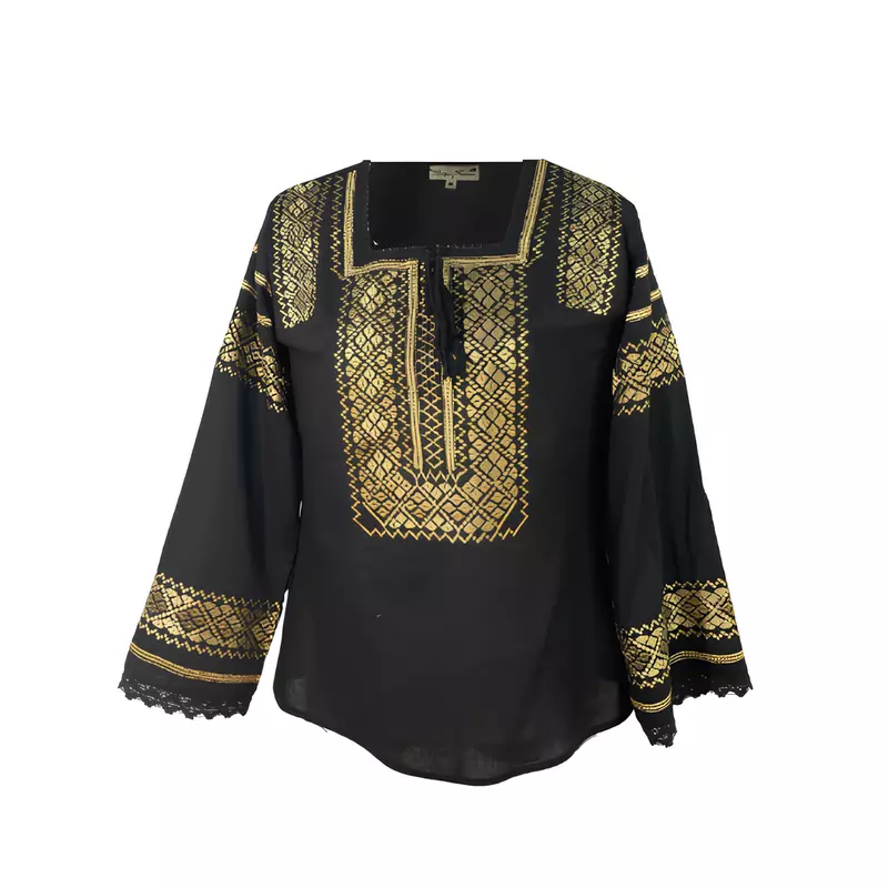 Bluza Tip Ie Neagra cu Motiv Geometric Auriu - BMG05