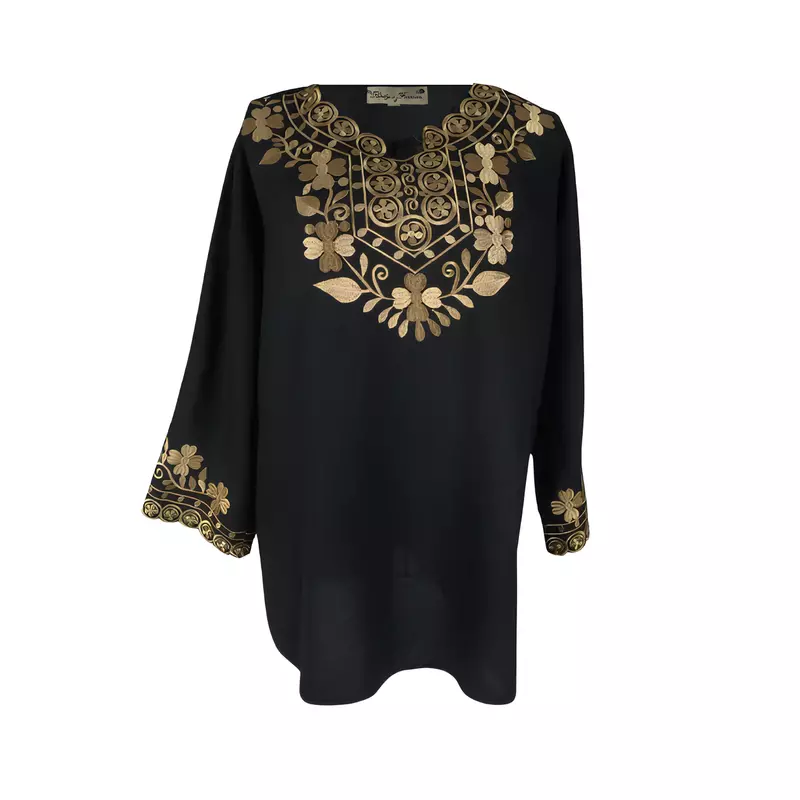 Bluza Tip Ie Neagra cu Motiv Floral Auriu - BMG08