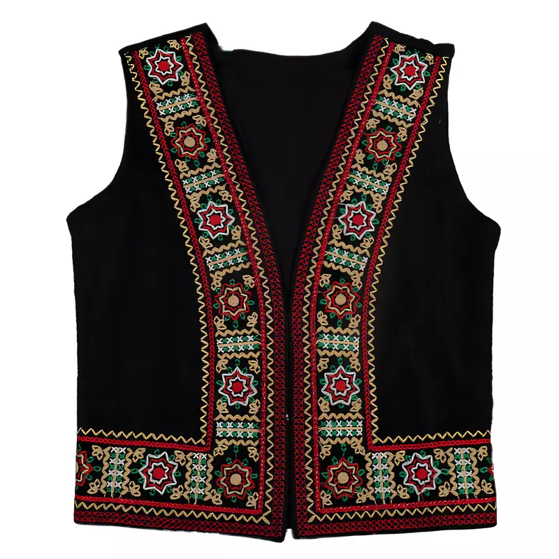 Vesta Traditionala de Baieti Neagra cu Broderie Florala Multicolora - VT21