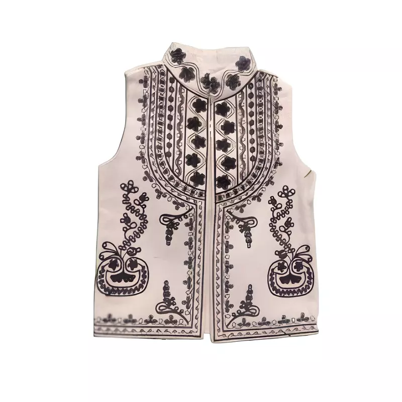 Vesta Traditionala de Baieti Crem cu Broderie Florala Neagra - VT22