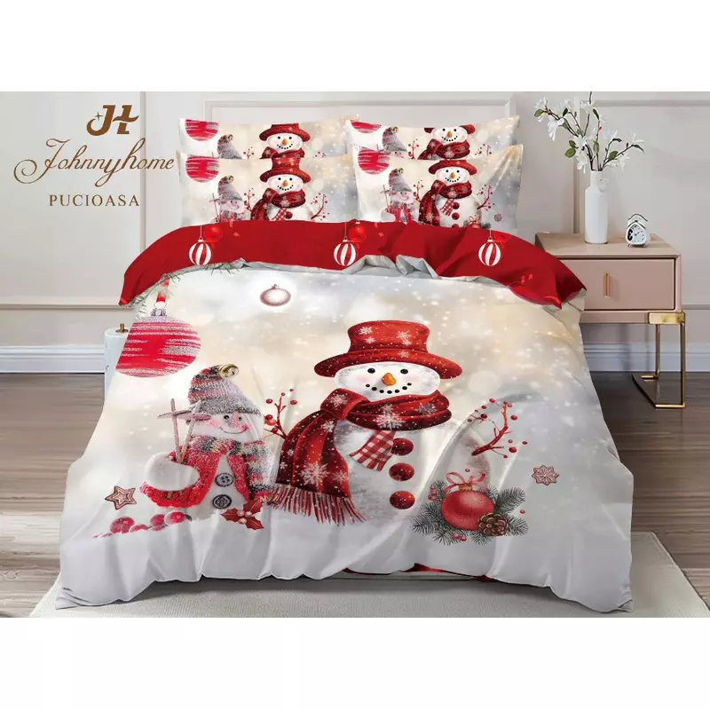 Lenjerie Pat cu 6 piese Bumbac Finet, Model de Craciun - SIPR-Q2-07