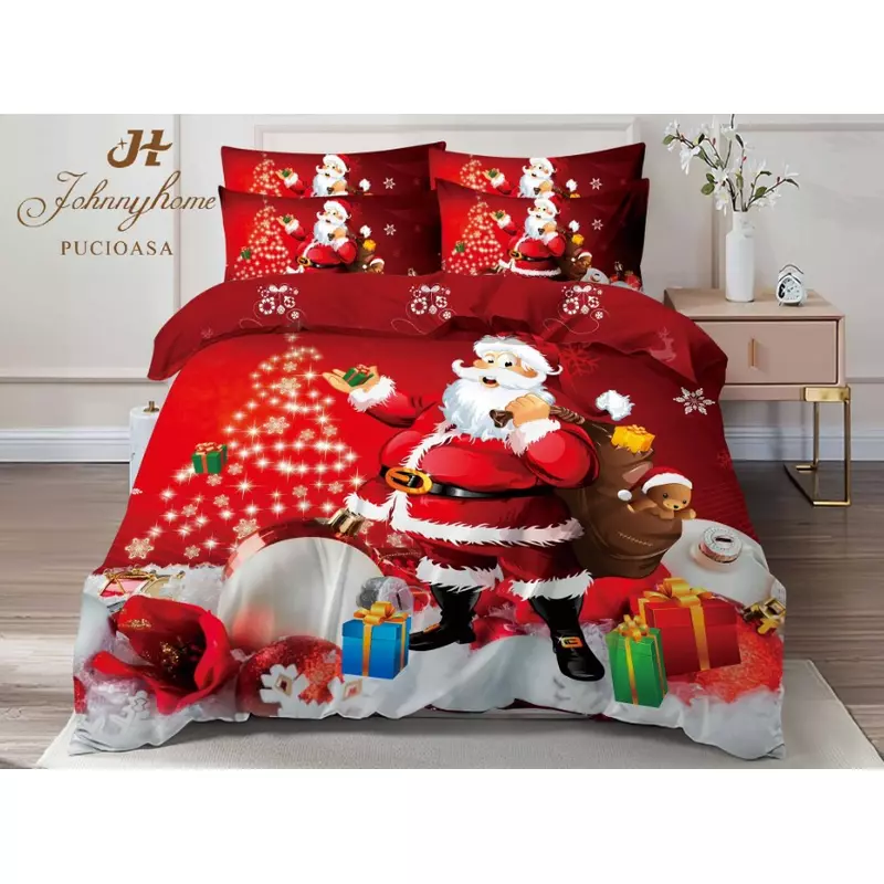 Lenjerie Pat cu 6 piese Bumbac Finet, Model de Craciun - SIPR-Q2-18