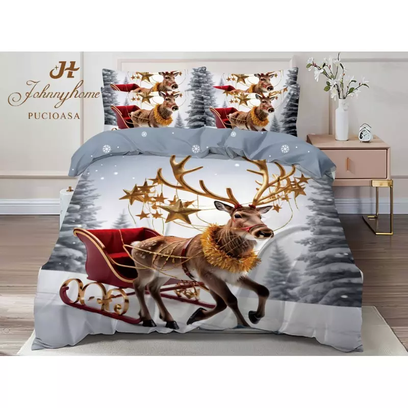 Lenjerie Pat cu 6 piese Bumbac Finet, Model de Craciun - SIPR-Q2-19