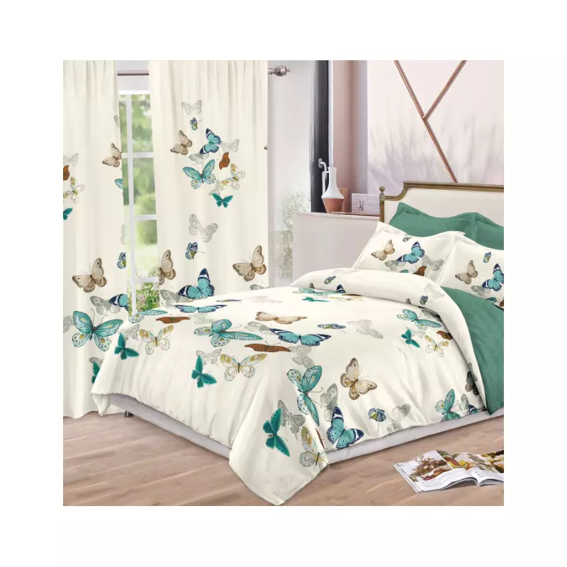 Lenjerie de Pat Bumbac Finet, 6 Piese + 2 Draperii - SIPR-S-01