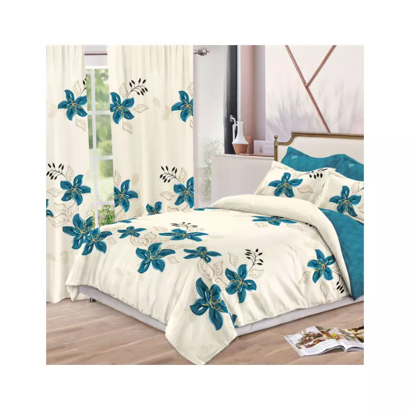 Lenjerie de Pat Bumbac Finet, 6 Piese + 2 Draperii - SIPR-S-03