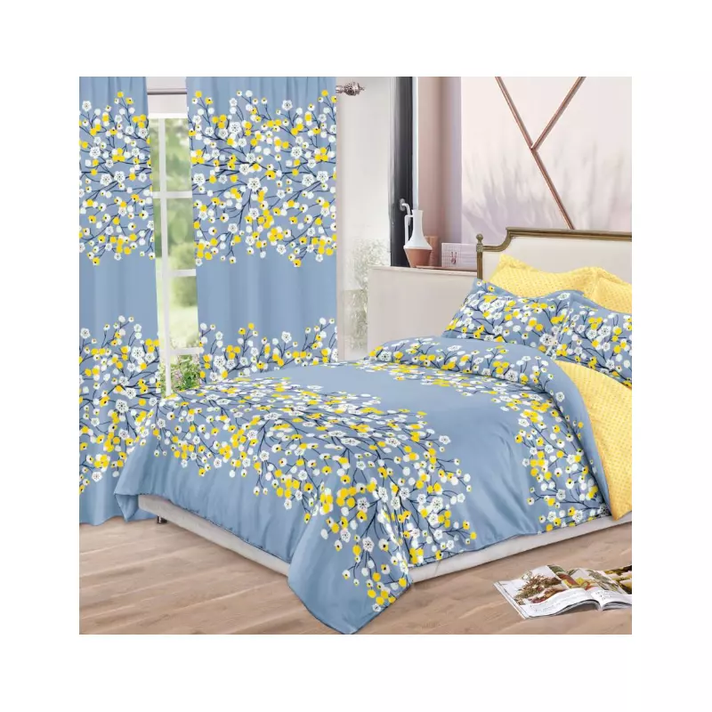 Lenjerie de Pat Bumbac Finet, 6 Piese + 2 Draperii - SIPR-S-05