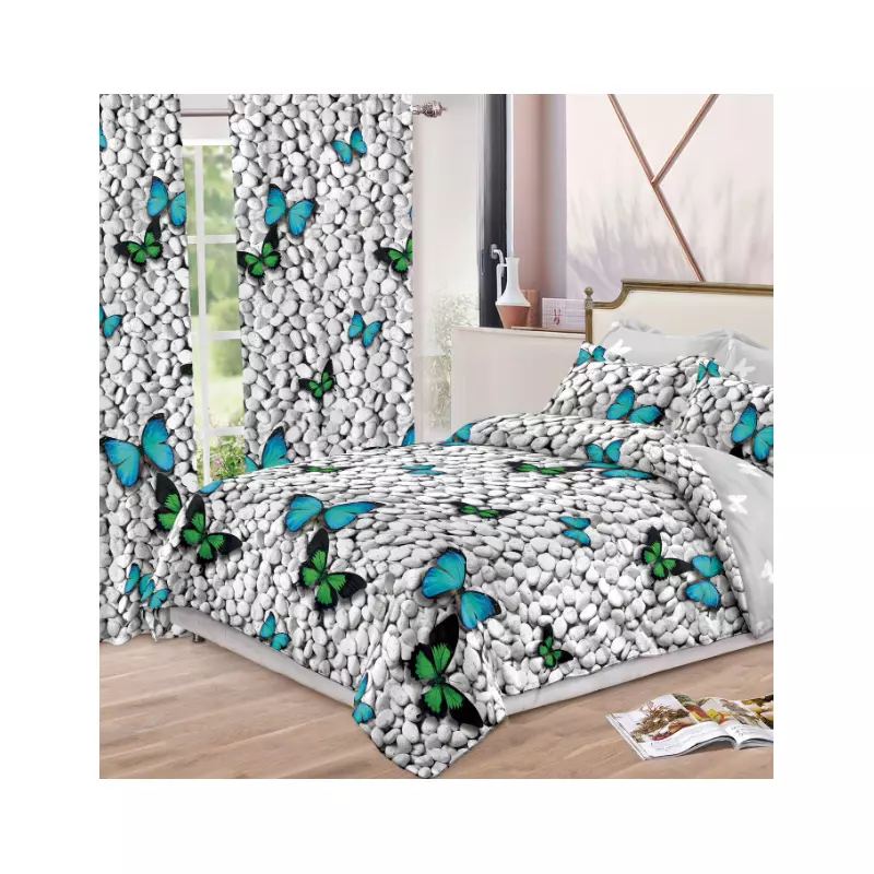 Lenjerie de Pat Bumbac Finet, 6 Piese + 2 Draperii - SIPR-S-14