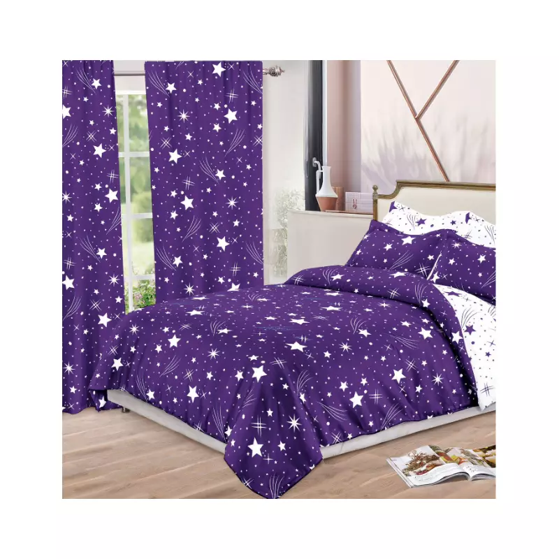 Lenjerie de Pat Bumbac Finet, 6 Piese + 2 Draperii - SIPR-S-17