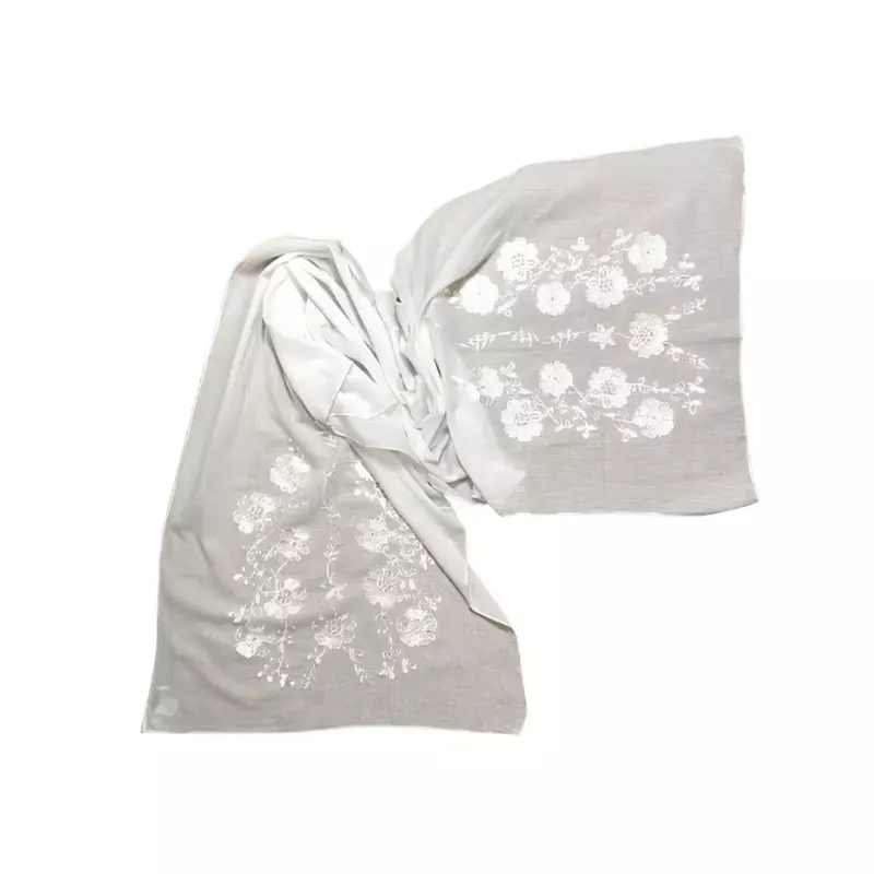 Marama Traditionala Alba cu Broderie Florala Alba - MT01