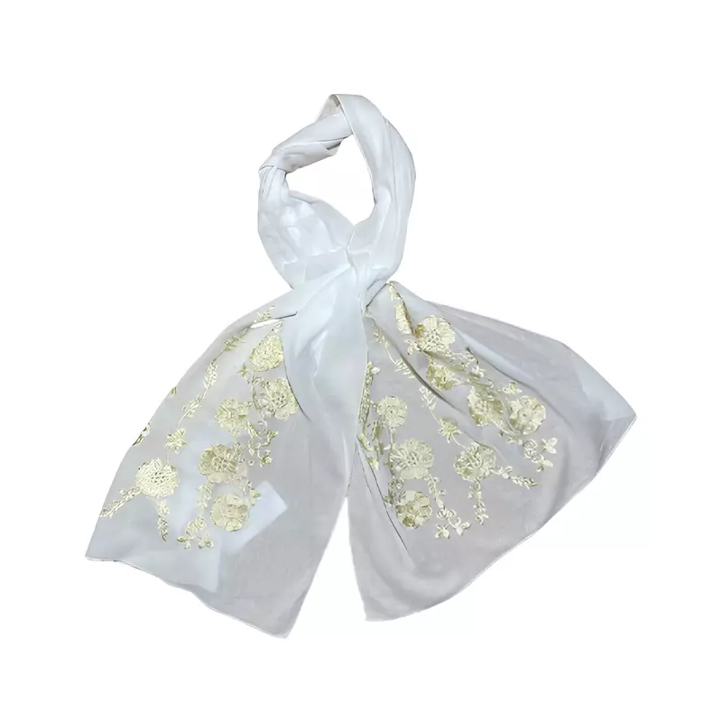 Marama Traditionala Alba cu Broderie Florala Aurie  - MT03