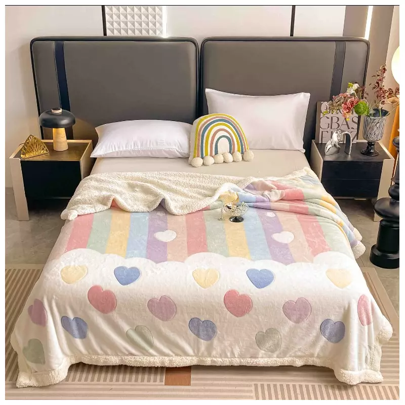 Patura Cocolino cu Blanita pentru Pat Dublu, Inimi Colorate - JOJ623