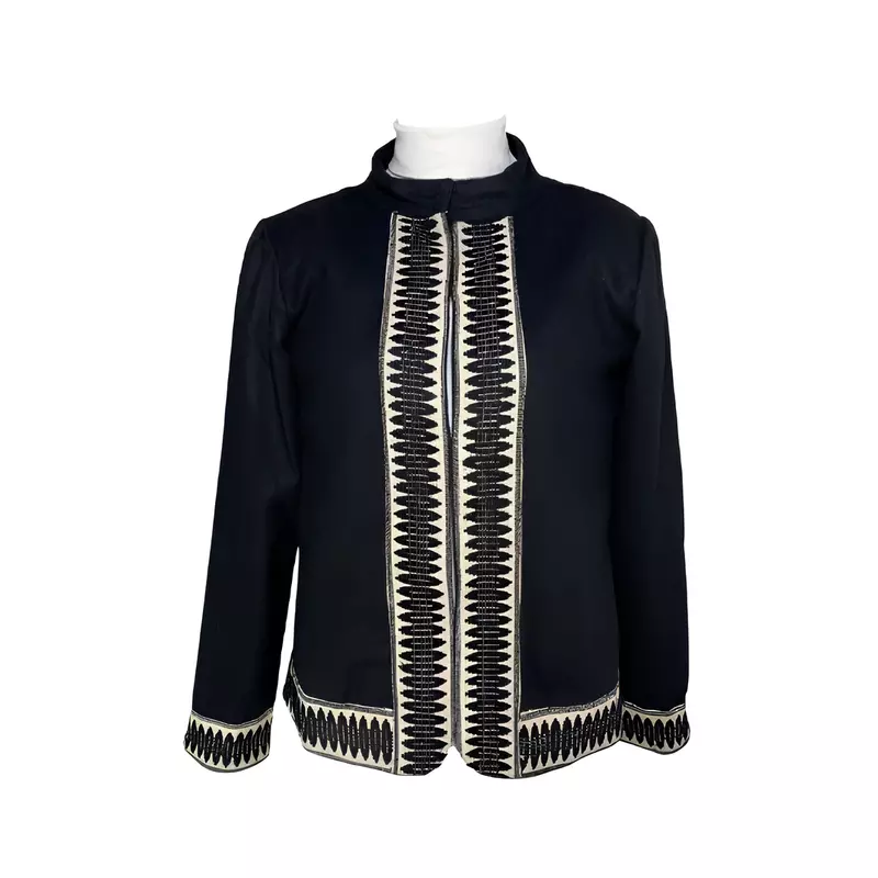 Sacou Traditional Negru cu Broderie Geometrica - ST01
