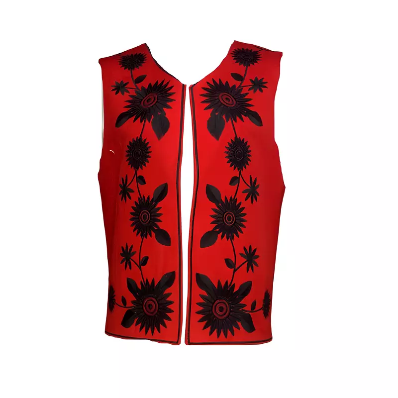 Vesta Traditionala Rosie cu Broderie Florala Neagra, de Dama  - VT12
