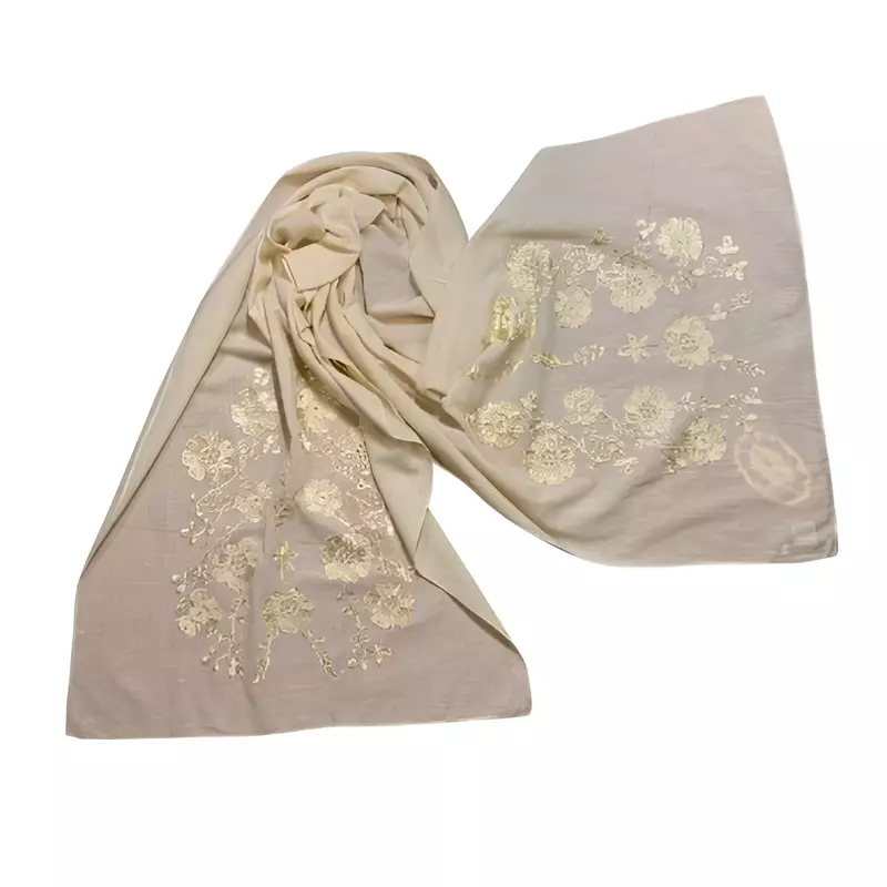 Marama Traditionala Crem cu Broderie Florala Aurie - MT06