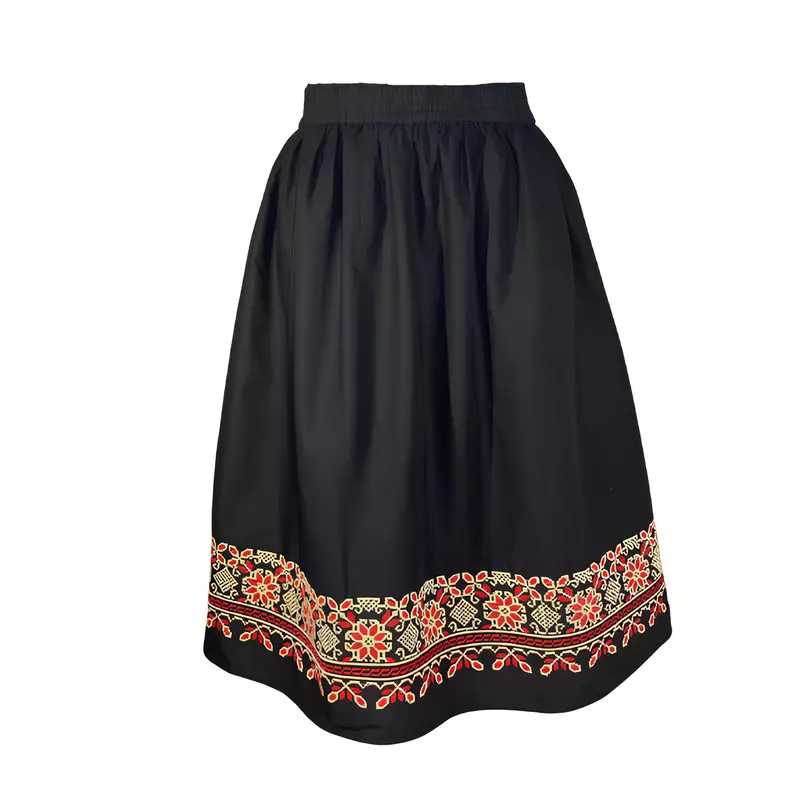 Fusta Traditionala Neagra cu Broderie Florala Multicolora- FTSF09