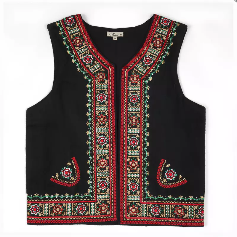 Vesta Traditionala Neagra cu Broderie Florala Multicolora, de Dama  - VT01