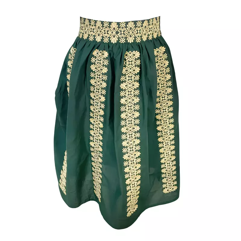 Fusta Traditionala Verde cu Broderie Florala Crem - FTSF13