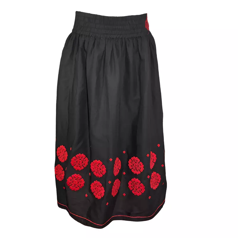 Fusta Traditionala Neagra cu Broderie Florala Rosie - FTSF05