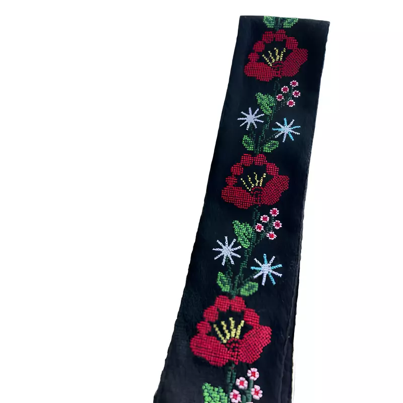 Brau Traditional Negru cu Motiv Floral Rosu- BTR01