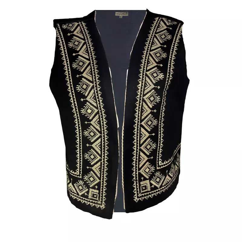 Vesta Traditionala Neagra cu Broderie Geometrica Crem, de Dama  - VT05