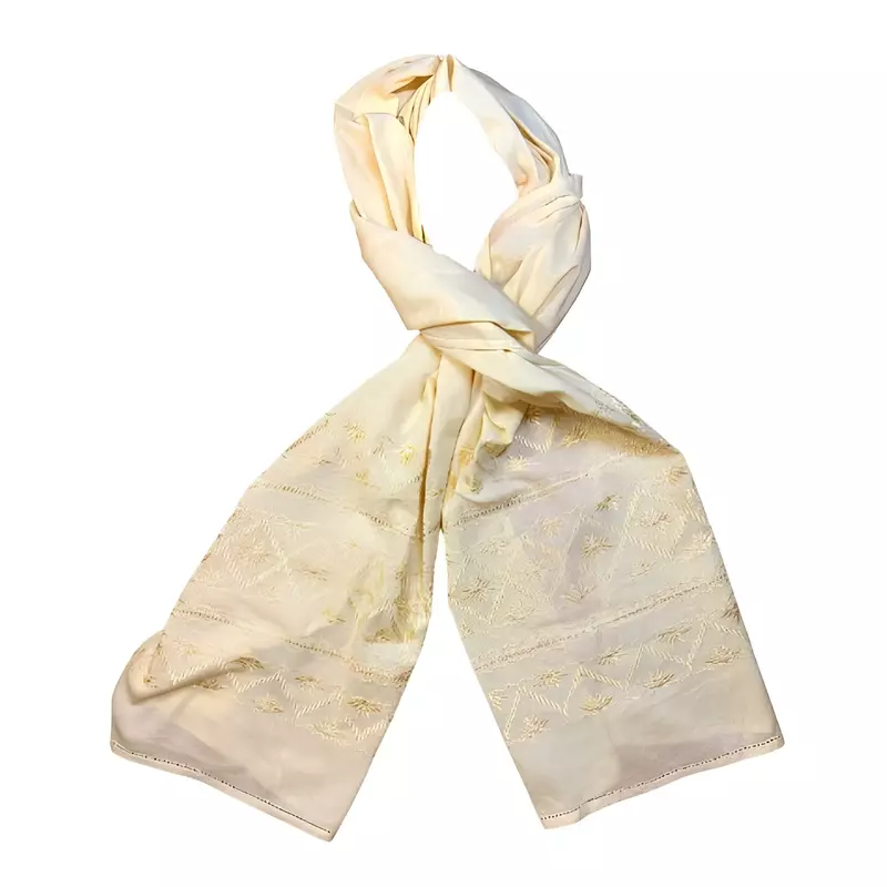 Marama Traditionala Crem cu Broderie Geometrica Aurie - MT07