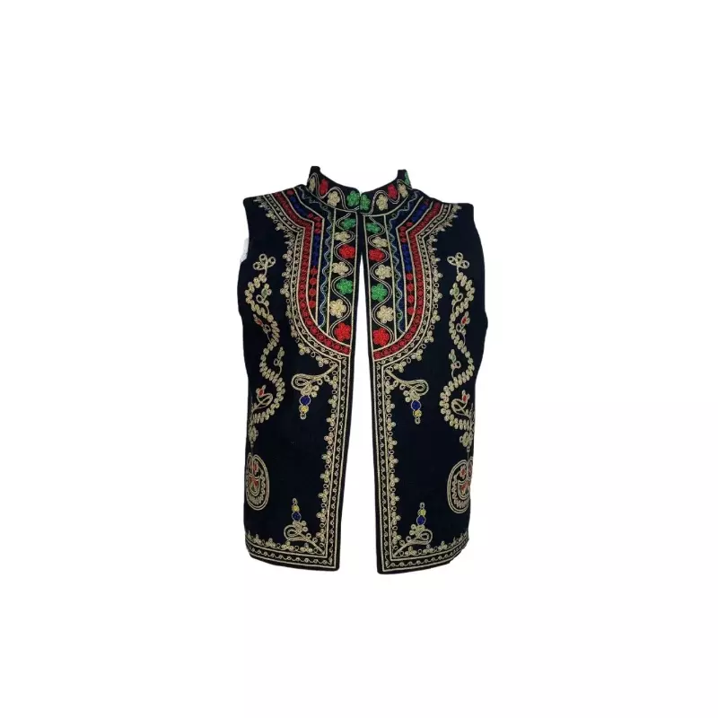 Vesta Traditionala Neagra cu Broderie Florala Multicolora, de Dama  - VT06