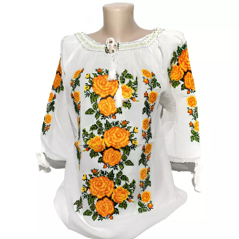 Ie Traditionala Alba cu Motiv Floral Galben de Dama  - IMS15