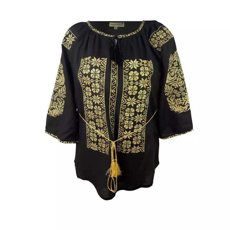 Bluza neagra cu motiv floral auriu - BMG163