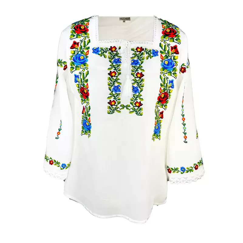 Bluza Tip Ie Alba cu Motiv Floral Multicolor - BMG26
