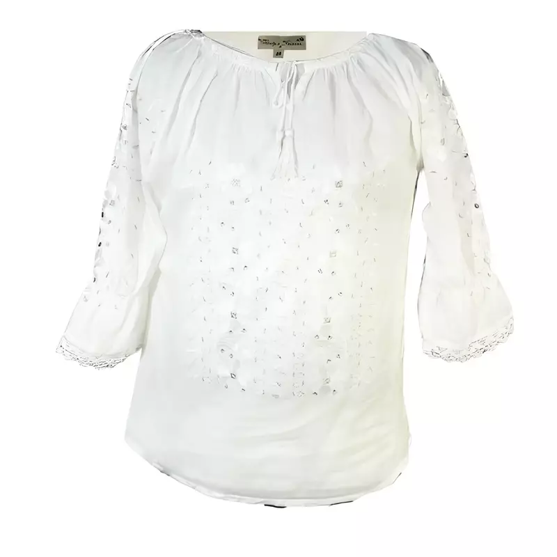 Ie Traditionala Alba cu Motiv Floral Argintiu de Dama  - IMS04