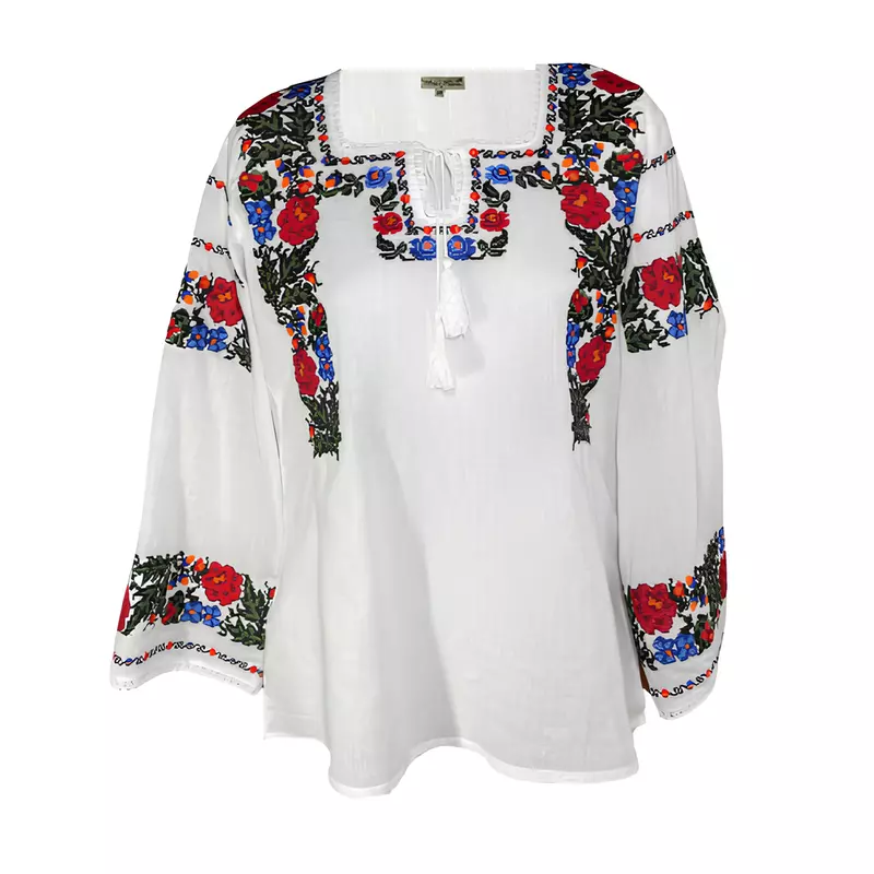 Bluza Tip Ie Alba cu Motiv Floral Multicolor - BMG22