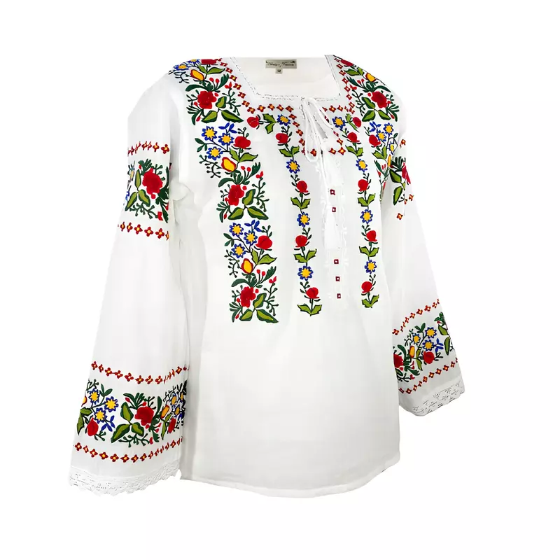 Bluza alba cu motiv floral multicolor - BMG162
