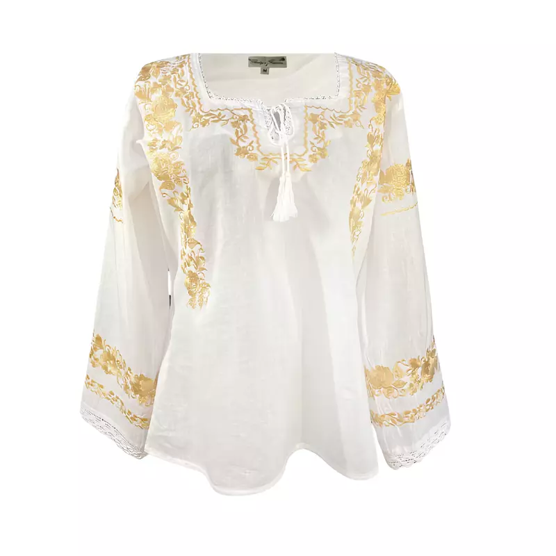 Bluza Tip Ie Alba cu Motiv Geometric Auriu - BMG16