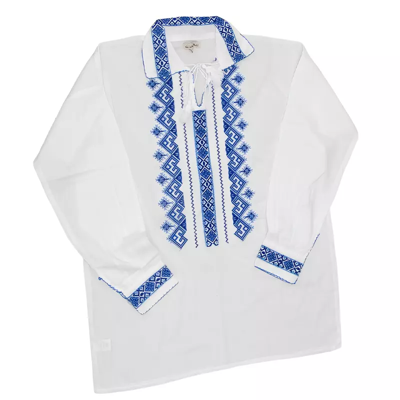 Camasa Tip Ie Barbateasca Alba cu Motiv Geometric - CTI01