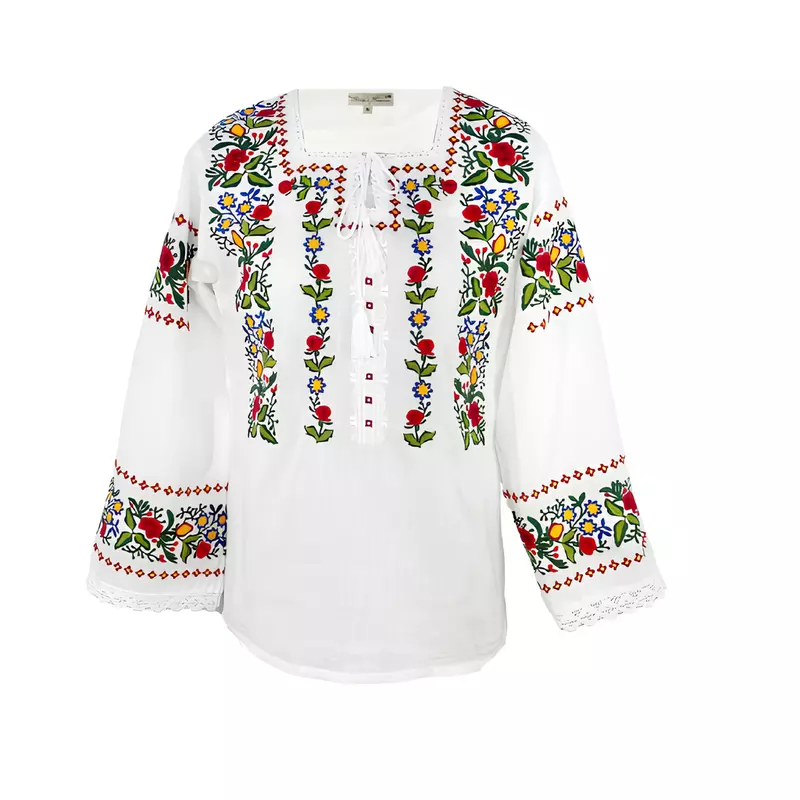 Bluza alba cu motiv floral multicolor - BMG162