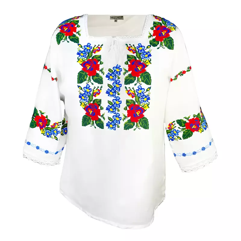 Bluza Tip Ie Alba cu Motiv Floral Multicolor - BMG21