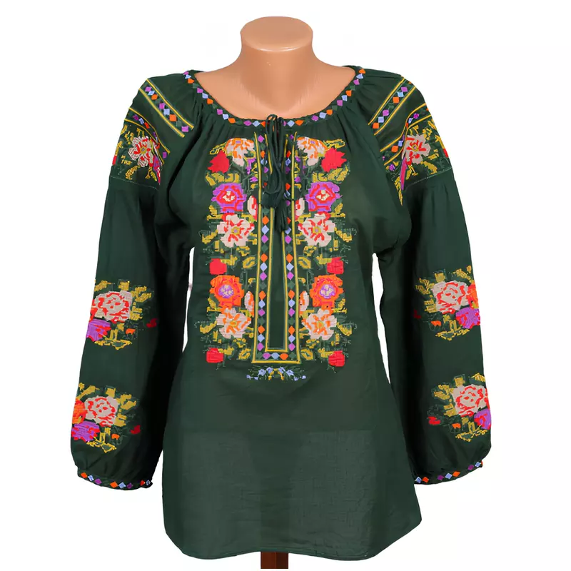 Ie Traditionala Verde cu Motiv Floral Multicolor - IML24