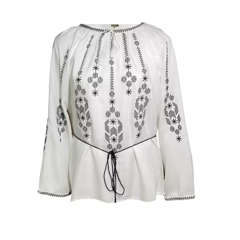 Bluza Tip Ie Alba cu Motiv Geometric Negru - BMG20