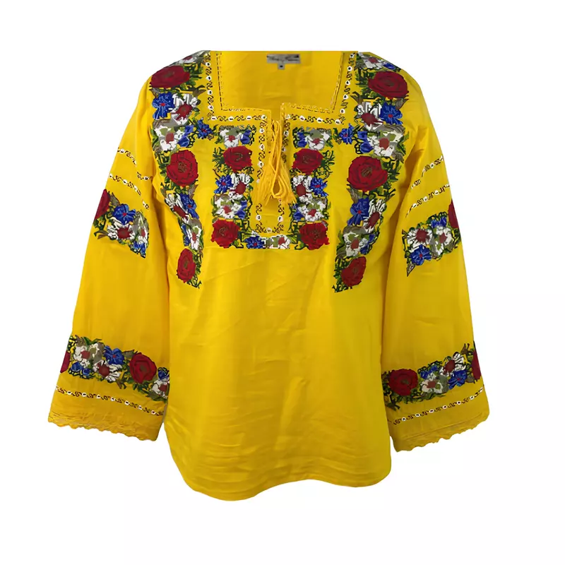 Bluza Galbena cu Motiv Floral Multicolor - BMG107