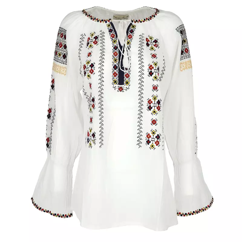 Bluza Tip Ie Traditionala Alba cu Motiv Floral Multicolor de Dama - IMS69